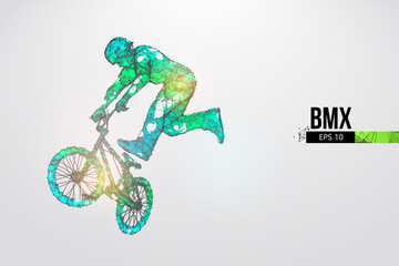 Silhouette of a BMX rider. Convenient organization of eps file. Background, text and basic elements on separate layers, color can be changed in one click. Vector illustration. Thanks for watching
