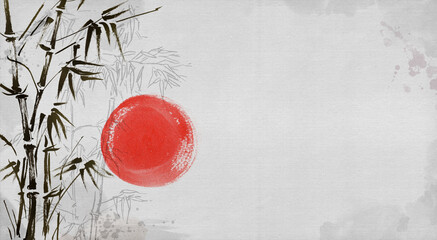 Hand painted bamboo. Horizontal vintage background canvas.