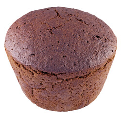 Dark bread in cylindrical shape isolated on a white background. Top view