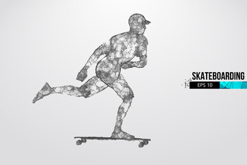 Skateboarding. Abstract silhouette of a wireframe skateboarder from particles on the white background. Convenient organization of eps file. Vector illustartion. Thanks for watching