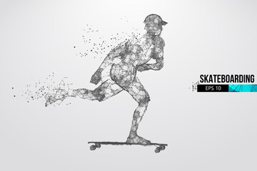 Fototapeta na wymiar Skateboarding. Abstract silhouette of a wireframe skateboarder from particles on the white background. Convenient organization of eps file. Vector illustartion. Thanks for watching