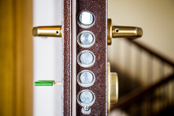 Armored front door, security lock with key. Home security