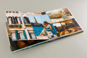 Fototapeta na wymiar Album with photos of travel and vintage, photo book
