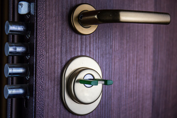 Armored front door, security lock with key. Home security