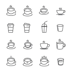 Set of Coffee and Tea Related Vector Line Icons