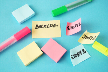 software scrum agile board with paper task, agile software development methodologies concept