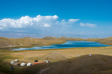 Tulpar Kol Lake in Alay Valley, Osh, Kyrgyzstan. Pamir mountains in Kyrgyzstan.