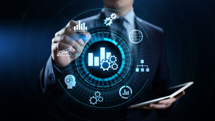 Business analytics intelligence analysis BI big data technology concept.