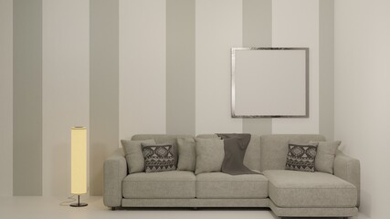 3D render mock-up. Modern trendy Interior with sofa, lamp and 3 empty space to insert your image.