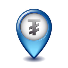 Obraz premium Mongolian tugrik symbol on Mapping Marker vector icon.