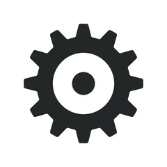 Cogwheel icon. Sprocket wheel logo. Settings button sign. Mechanic gear symbol. Black silhouette isolated on white background. Vector illustration image.