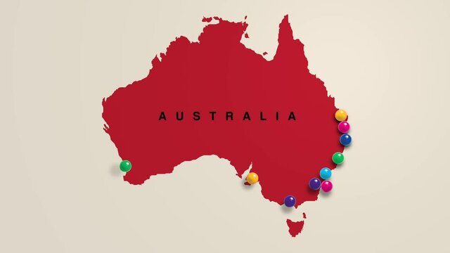 Pins Appearing In A Map Of Australia Showing The Largest Cities In Population Order