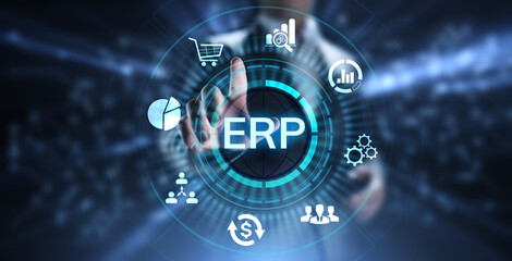 ERP Enterprise resources planning system software business technology.