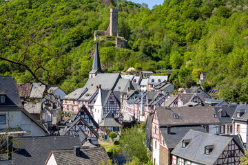 Scenic view on half-timbered houses in the village Monreal