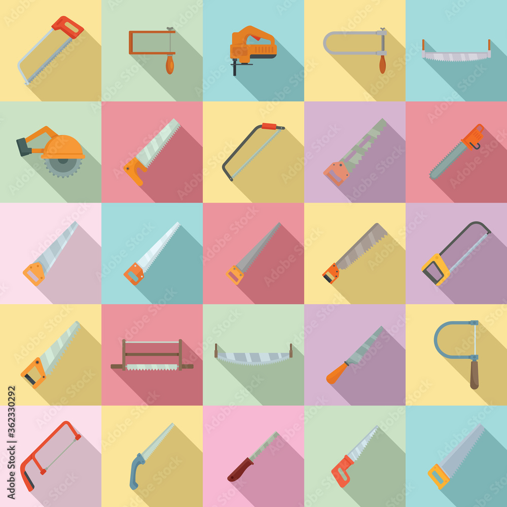 Poster saw icons set. flat set of saw vector icons for web design