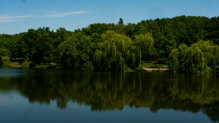 Obraz na płótnie Canvas Beautiful views in the Silesian park in Chorzów. Ready for entry.
