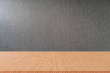 empty gray color wallpaper with sepia wood floor perspective for show , promote , content and product display for design background concept