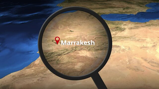 Marrakesh city found on the map, 3d rendering