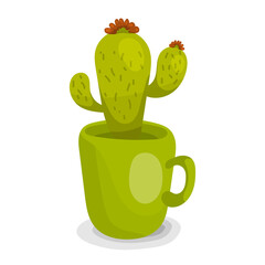 houseplant  in cup, cactus illustration isolated on white