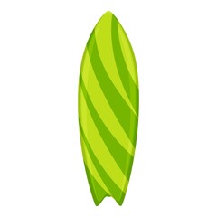 Green striped surfboard icon. Cartoon of green striped surfboard vector icon for web design isolated on white background