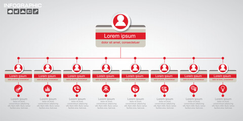 Rectangle Organization Chart Infographics, People Icon, Business Structure, Vector Illustration.