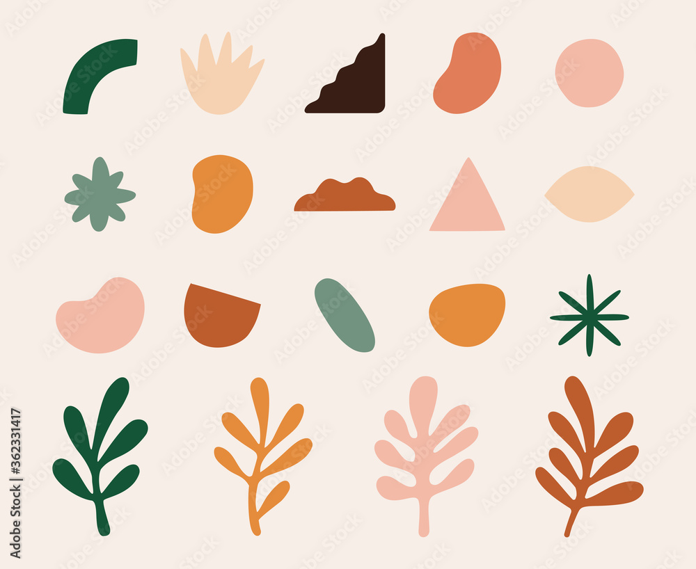 Leinwandbilder Vector set of design elements and shapes for abstract backgrounds, geometrical elements and leaves