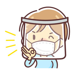 マスクとフェイスシールドでコロナ対策はバッチリ！（男性）