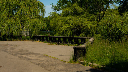 Fototapeta na wymiar Beautiful views in the Silesian park in Chorzów. Ready for entry.