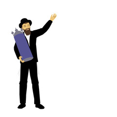 Sephardic yeshiva student holding a Sephardic Torah scroll. dancing.
Vector drawing of Simchat Torah and introduction of Sefer Torah.