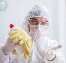 Chemist checking the quality of bathroom supplies