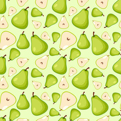 Green pear seamless pattern on green background