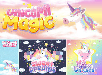 Cute unicorn banner on pastel background color