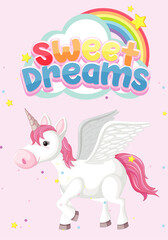 Sweet dream symbol with unicorn on pink background