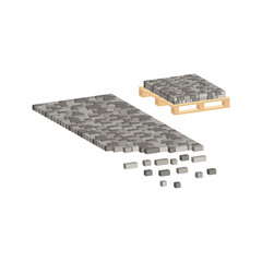 Layout example of paving slabs and paving slabs on a pallet.Vector isometric and 3D view.
