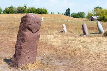 Kurgan stelae at Ruins of Balasagun in Tokmok, Kyrgyzstan. Balasagun is part of the World Heritage Site-Silk Roads: the Routes Network of Chang'an-Tianshan Corridor.