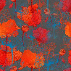 meadow poppies seamless pattern