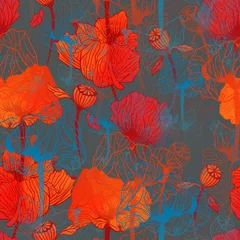Printed kitchen splashbacks Poppies meadow poppies seamless pattern