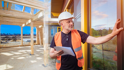 Monitoring the progress of construction. The engineer checks the quality of construction work. High...