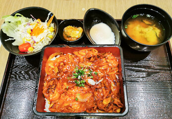 Set of Japanese food on table