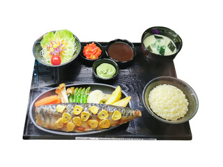 Set of Japanese food isolated on white