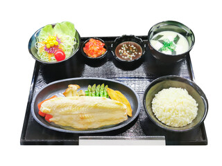 Set of Japanese food isolated on white