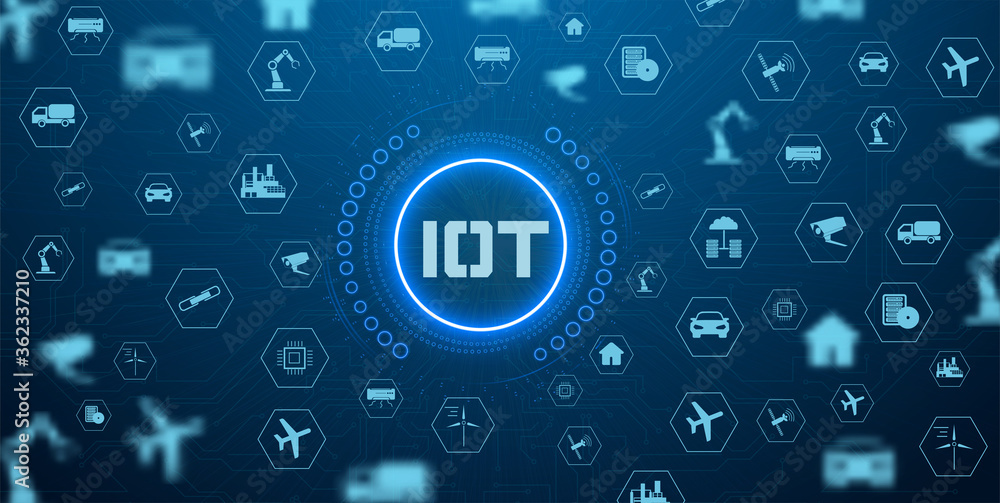 Aufkleber internet of things (iot) and industry 4.0 networking concept for connected devices. spider web of ne