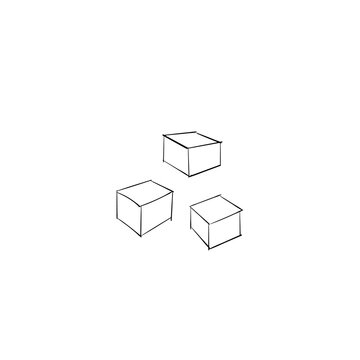Three cubes depicted in black outline on a white background. Use for illustrations, web design, training, advertising, packaging. Vector, outline.