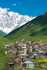 Svan Towers at Ushguli village in Samegrelo-Zemo Svaneti, Georgia. It is part of the UNESCO World Heritage Site - Upper Svaneti.