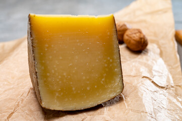 French cheese Comte, three varieties 1 year matured Prestige, fruity flavoured Fruite and Vieille Reserve