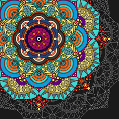 Colorful mandala background, banner, card or wallpaper. Relax and meditation poster. Vector illustration. Eps 10.