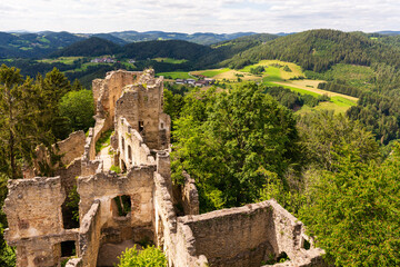 Panorama Aussicht von der Burgruine Prandegg im Mühlviertel Oberösterreich