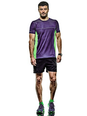 one caucasian handsome mature man running runner jogging jogger isolated on white background