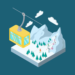 Isometric landscape of ski resort.