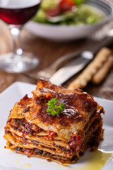 portion of lasagna on a plate